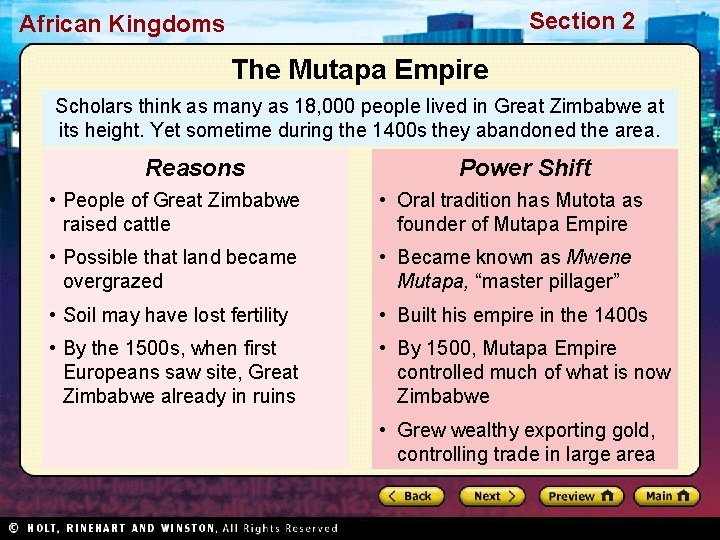 Section 2 African Kingdoms The Mutapa Empire Scholars think as many as 18, 000