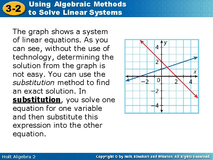 3 -2 Using Algebraic Methods to Solve Linear Systems The graph shows a system