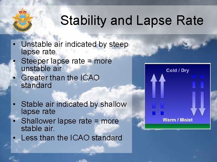 Stability and Lapse Rate • Unstable air indicated by steep lapse rate • Steeper