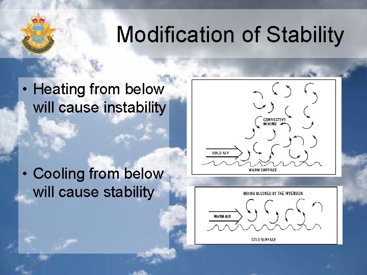 Modification of Stability • Heating from below will cause instability • Cooling from below