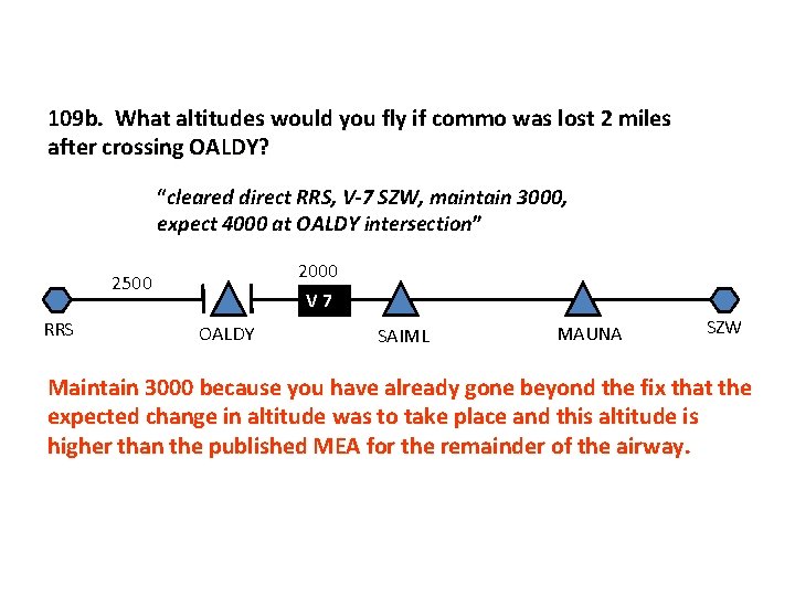 109 b. What altitudes would you fly if commo was lost 2 miles after