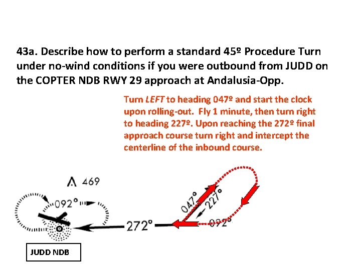 43 a. Describe how to perform a standard 45º Procedure Turn under no-wind conditions