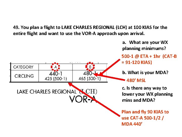 49. You plan a flight to LAKE CHARLES REGIONAL (LCH) at 100 KIAS for