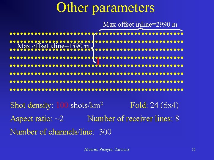 Other parameters Max offset inline=2990 m Max offset xline=1590 m Shot density: 100 shots/km