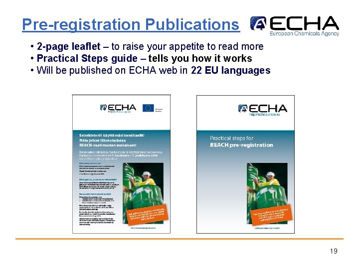 Pre-registration Publications • 2 -page leaflet – to raise your appetite to read more