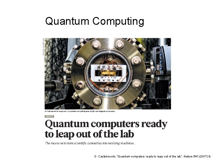 Quantum Computing D. Castelvecchi, “Quantum computers ready to leap out of the lab”, Nature