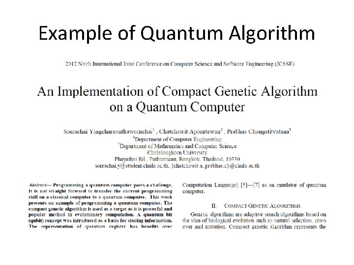 Example of Quantum Algorithm 