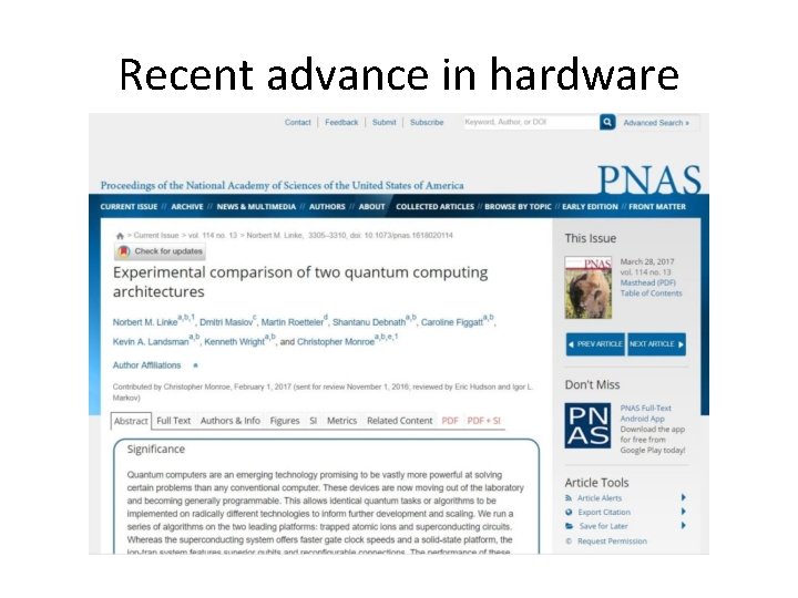 Recent advance in hardware 
