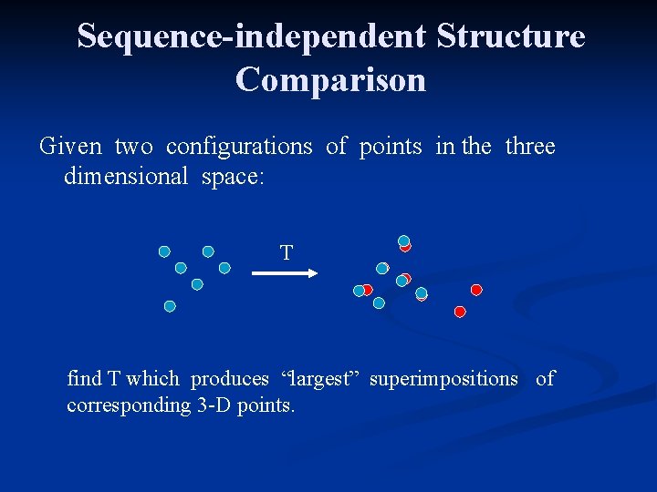 Sequence-independent Structure Comparison Given two configurations of points in the three dimensional space: T