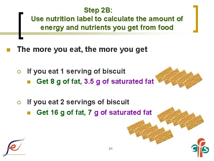 Step 2 B: Use nutrition label to calculate the amount of energy and nutrients