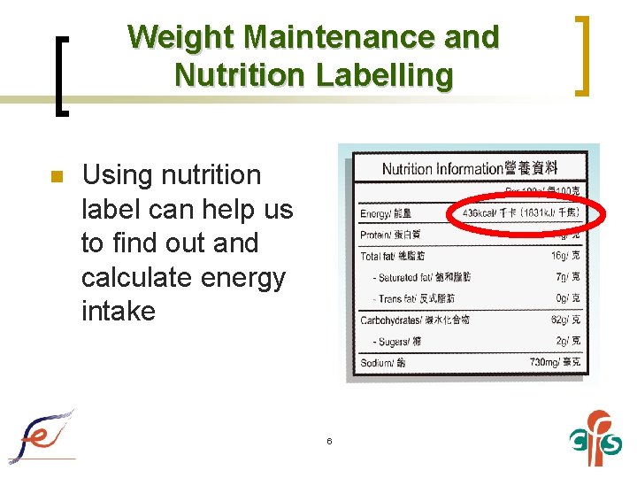 Weight Maintenance and Nutrition Labelling n Using nutrition label can help us to find