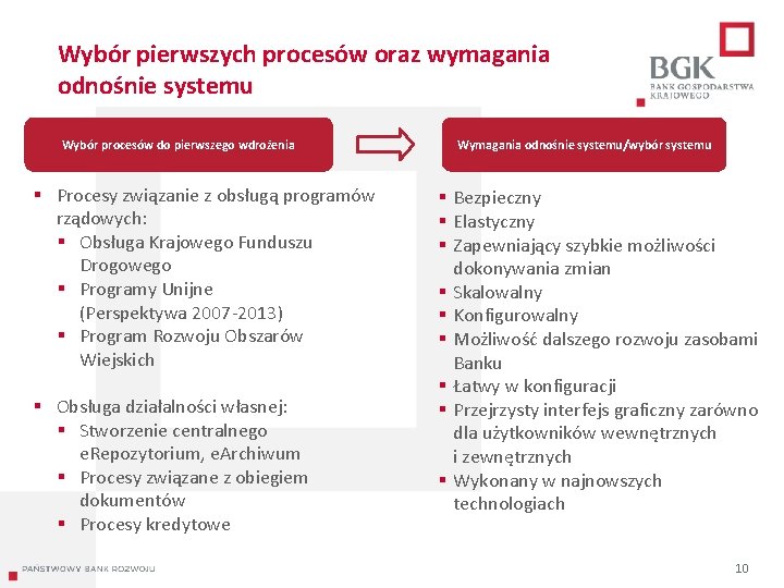 Wybór pierwszych procesów oraz wymagania odnośnie systemu Wybór procesów do pierwszego wdrożenia § Procesy