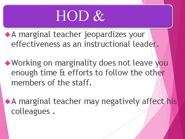 HOD & A marginal. Supervisors teacher jeopardizes your effectiveness as an instructional leader. Working