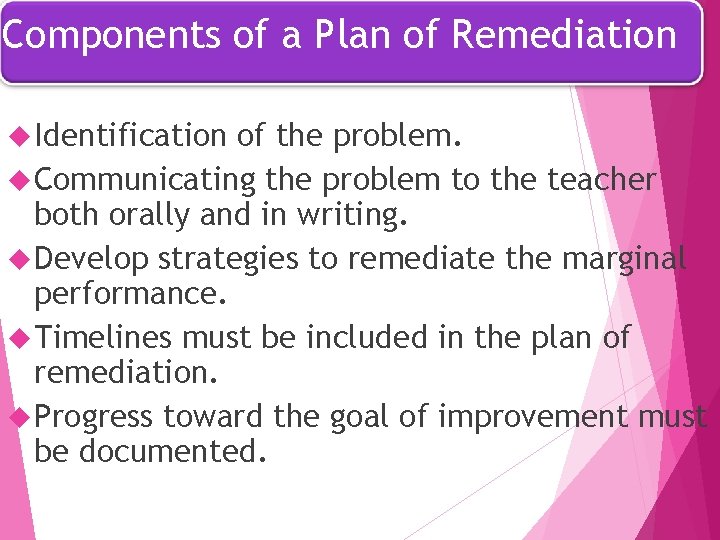 Components of a Plan of Remediation Identification of the problem. Communicating the problem to