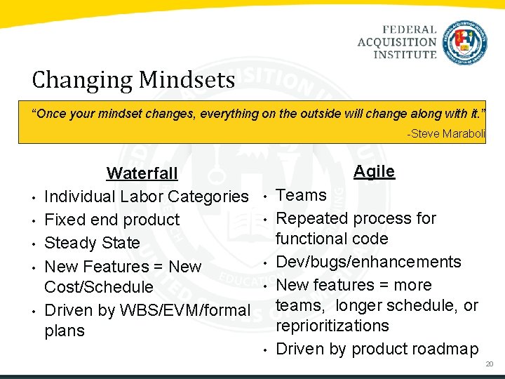 Changing Mindsets “Once your mindset changes, everything on the outside will change along with