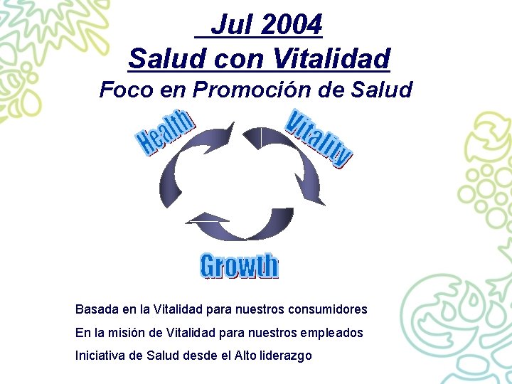 Jul 2004 Salud con Vitalidad Foco en Promoción de Salud Basada en la Vitalidad