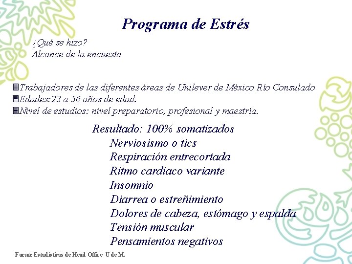 Programa de Estrés ¿Qué se hizo? Alcance de la encuesta 3 Trabajadores de las