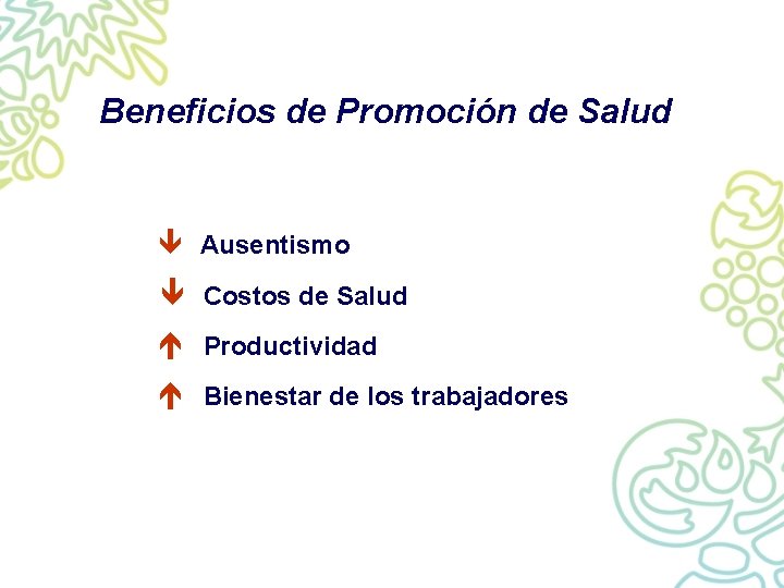 Beneficios de Promoción de Salud ê Ausentismo ê Costos de Salud é Productividad é