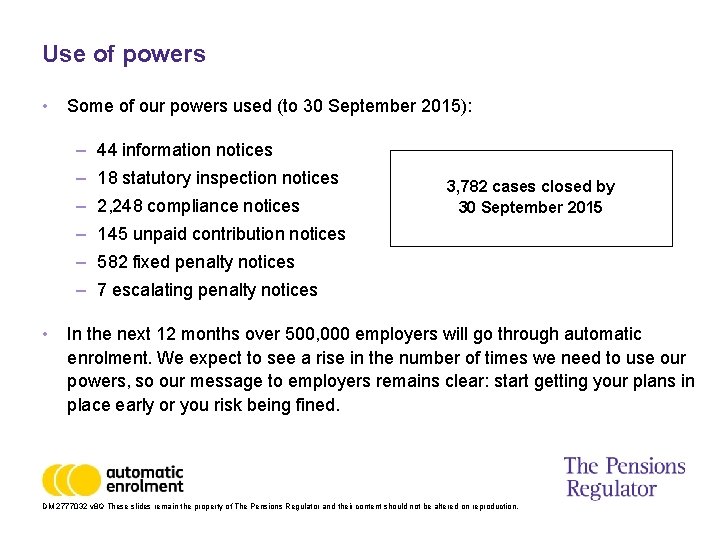 Use of powers • Some of our powers used (to 30 September 2015): –