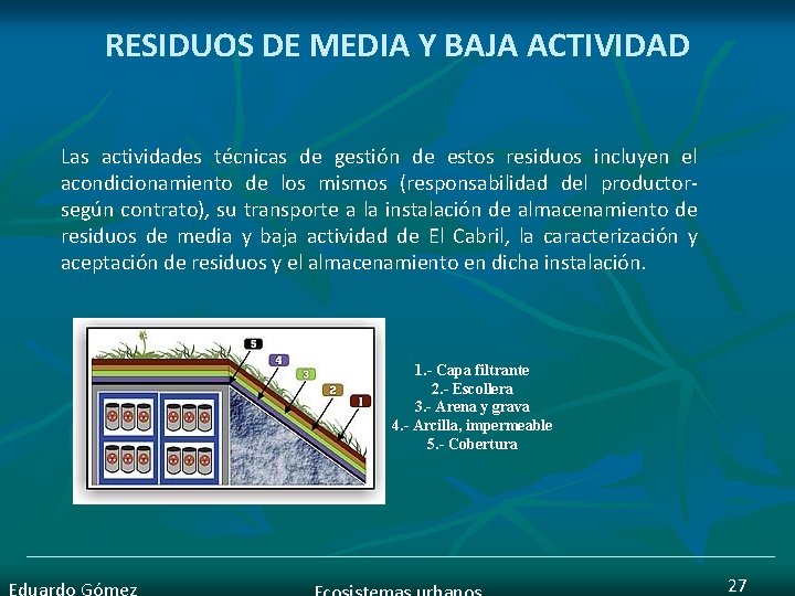 RESIDUOS DE MEDIA Y BAJA ACTIVIDAD Las actividades técnicas de gestión de estos residuos