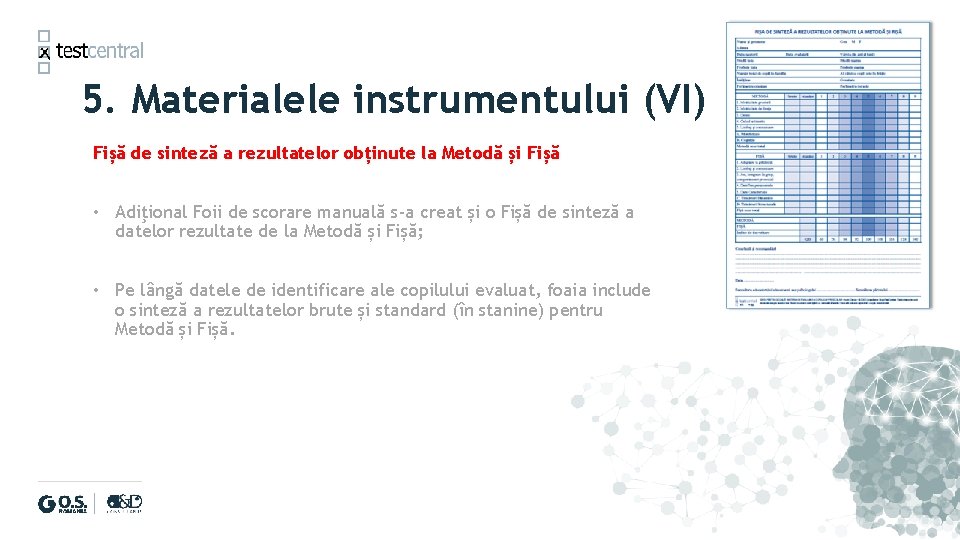 5. Materialele instrumentului (VI) Fișă de sinteză a rezultatelor obținute la Metodă și Fișă
