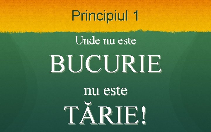 Principiul 1 Unde nu este BUCURIE nu este TĂRIE! 