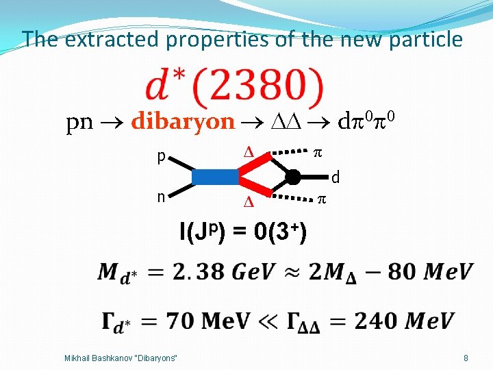 The extracted properties of the new particle pn dibaryon d 0 0 p n