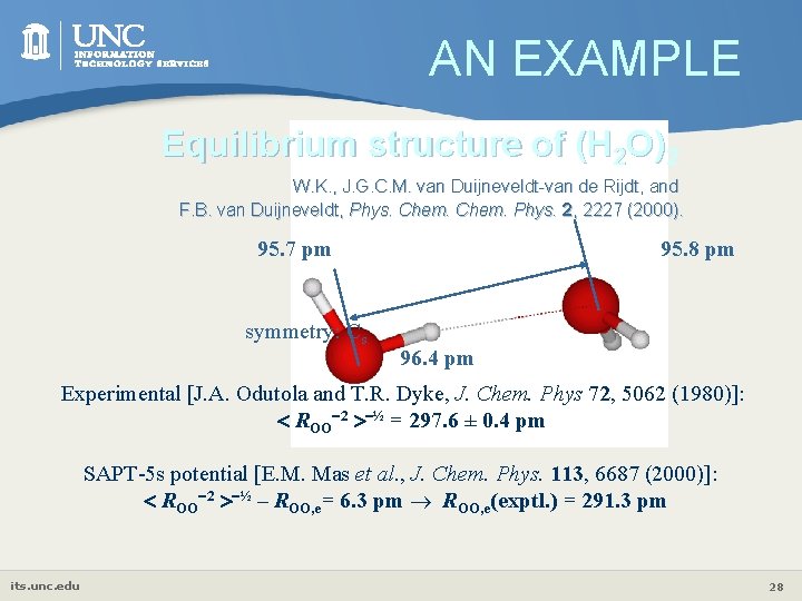 AN EXAMPLE Equilibrium structure of (H 2 O)2 W. K. , J. G. C.