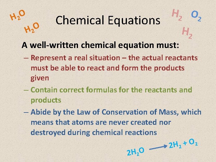 H 2 O H 2 O 2 Chemical Equations H 2 A well-written chemical