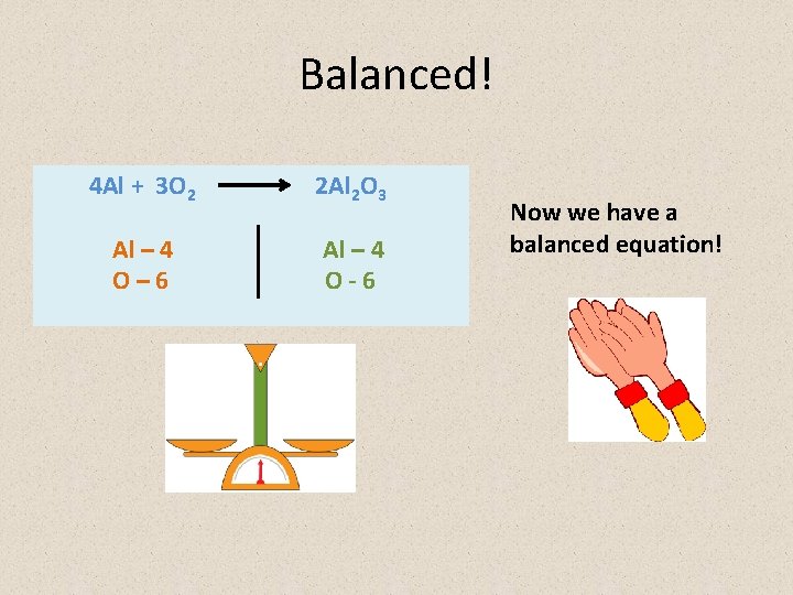 Balanced! 4 Al + 3 O 2 2 Al 2 O 3 Al –