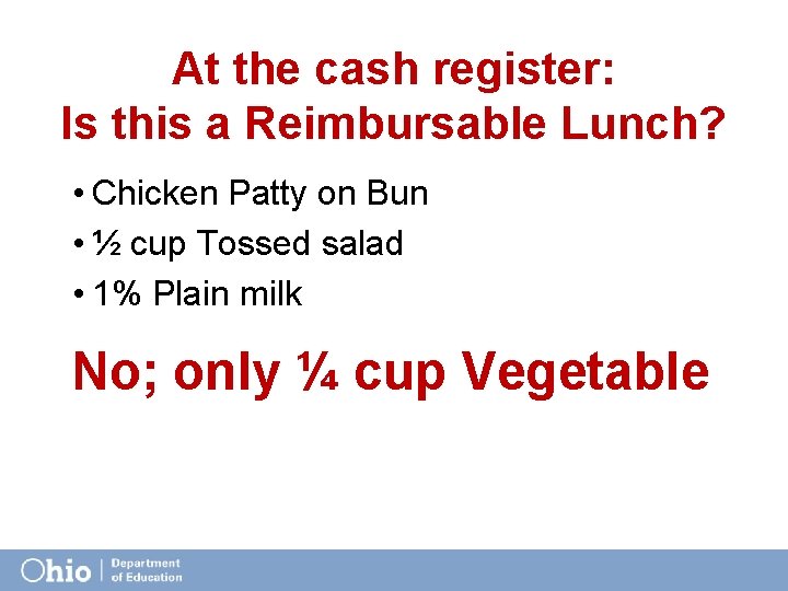 At the cash register: Is this a Reimbursable Lunch? • Chicken Patty on Bun
