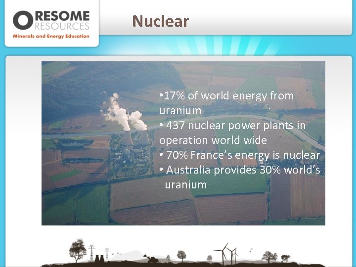 Nuclear • 17% of world energy from uranium • 437 nuclear power plants in