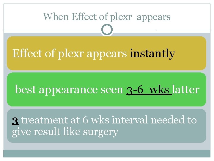 When Effect of plexr appears instantly best appearance seen 3 -6 wks latter 3