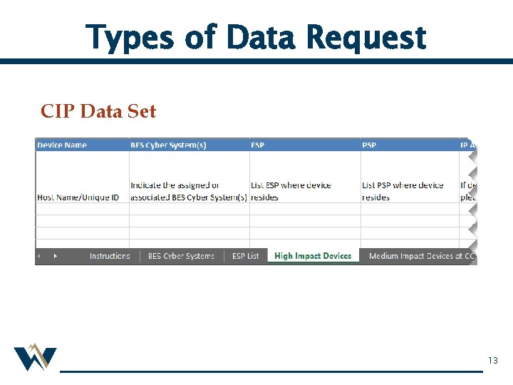 Types of Data Request CIP Data Set 13 