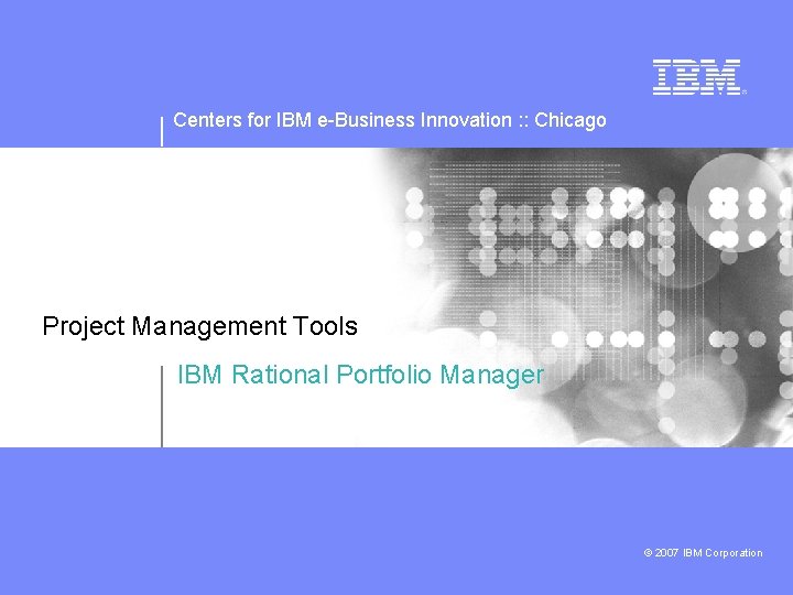 Centers for IBM e-Business Innovation : : Chicago Project Management Tools IBM Rational Portfolio