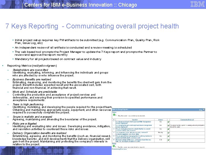 Centers for IBM e-Business Innovation : : Chicago 7 Keys Reporting - Communicating overall