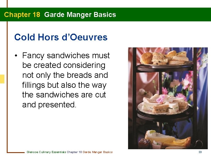 Chapter 18 Garde Manger Basics Cold Hors d’Oeuvres • Fancy sandwiches must be created