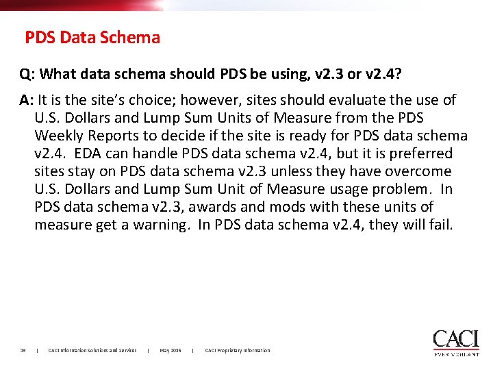 PDS Data Schema Q: What data schema should PDS be using, v 2. 3