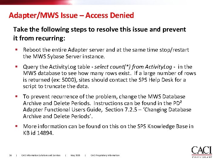 Adapter/MWS Issue – Access Denied Take the following steps to resolve this issue and