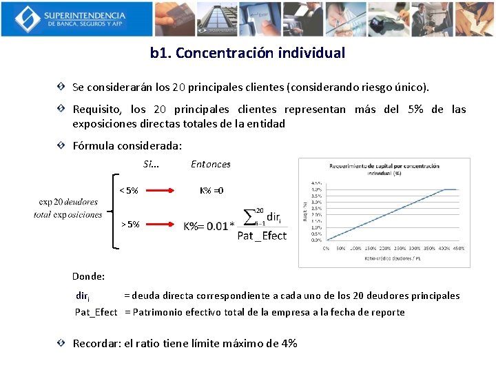 b 1. Concentración individual Se considerarán los 20 principales clientes (considerando riesgo único). Requisito,