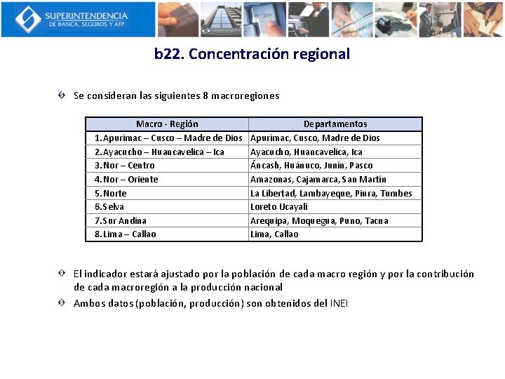 b 22. Concentración regional Se consideran las siguientes 8 macroregiones Macro - Región 1.