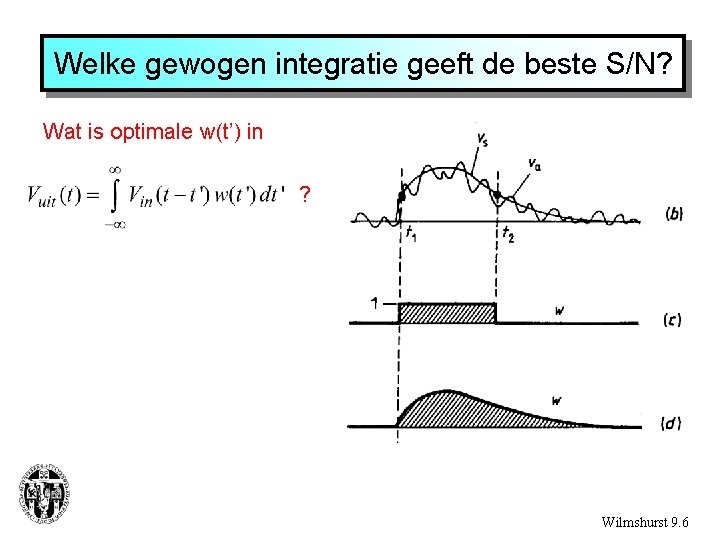 Welke gewogen integratie geeft de beste S/N? Wat is optimale w(t’) in ? Wilmshurst