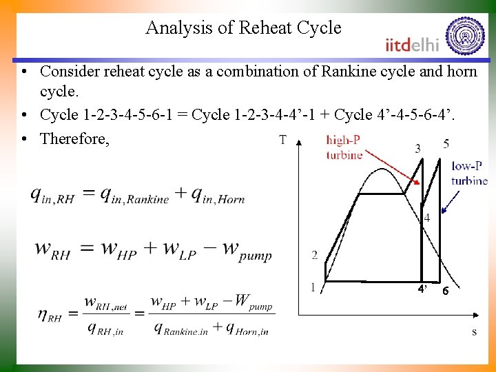 Analysis of Reheat Cycle • Consider reheat cycle as a combination of Rankine cycle