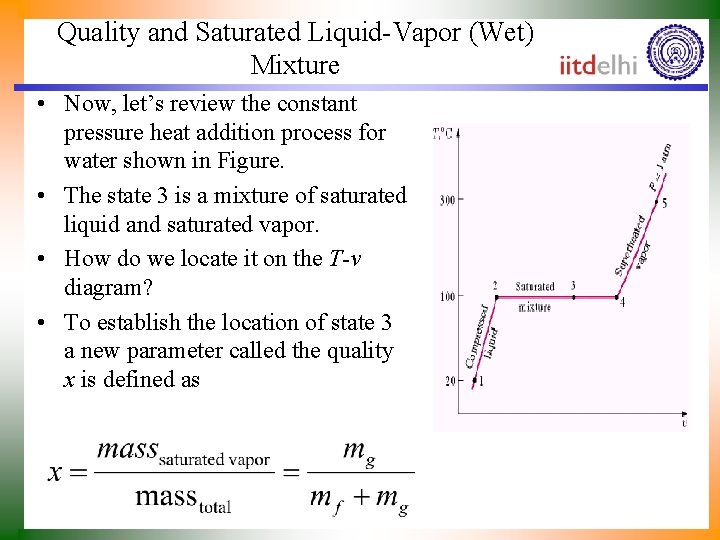 Quality and Saturated Liquid-Vapor (Wet) Mixture • Now, let’s review the constant pressure heat