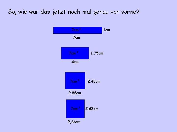 So, wie war das jetzt noch mal genau von vorne? 7 cm² 1 cm