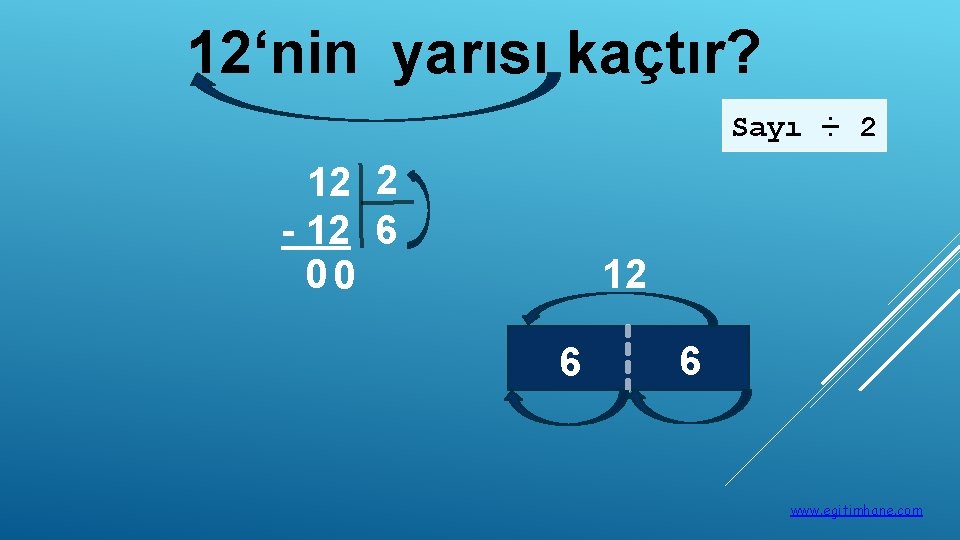 12‘nin yarısı kaçtır? Sayı ÷ 2 12 2 - 12 6 00 12 6