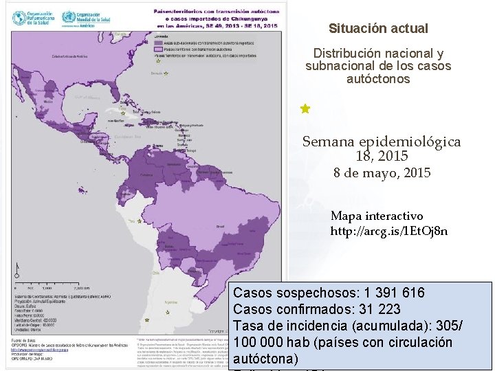 Situación actual Distribución nacional y subnacional de los casos autóctonos Semana epidemiológica 18, 2015