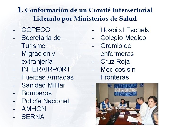 1. Conformación de un Comité Intersectorial Liderado por Ministerios de Salud - COPECO -