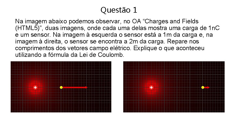 Questão 1 Na imagem abaixo podemos observar, no OA “Charges and Fields (HTML 5)”,