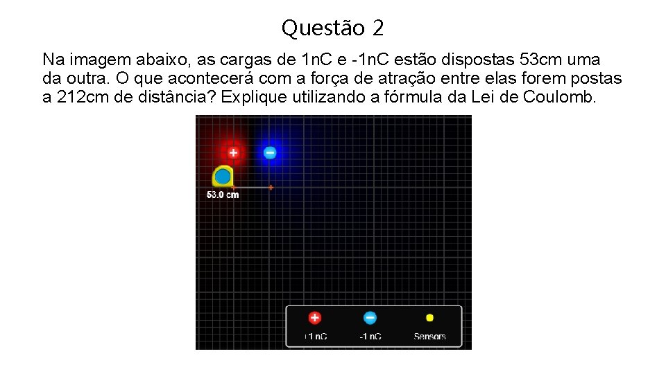 Questão 2 Na imagem abaixo, as cargas de 1 n. C e -1 n.